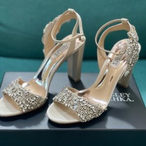Badgley Mischka Embellished Ivory Satin Libby Heels